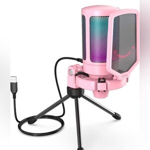 FIFINE LIKE NEW A6P Pink RGB USB Microphone Gamer Setup PS5 Streaming Mic